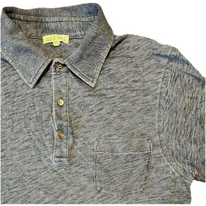 Alex Mill Polo Shirt Mens XL Blue Indigo Dyed Slub Cotton Short Sleeve Pocket